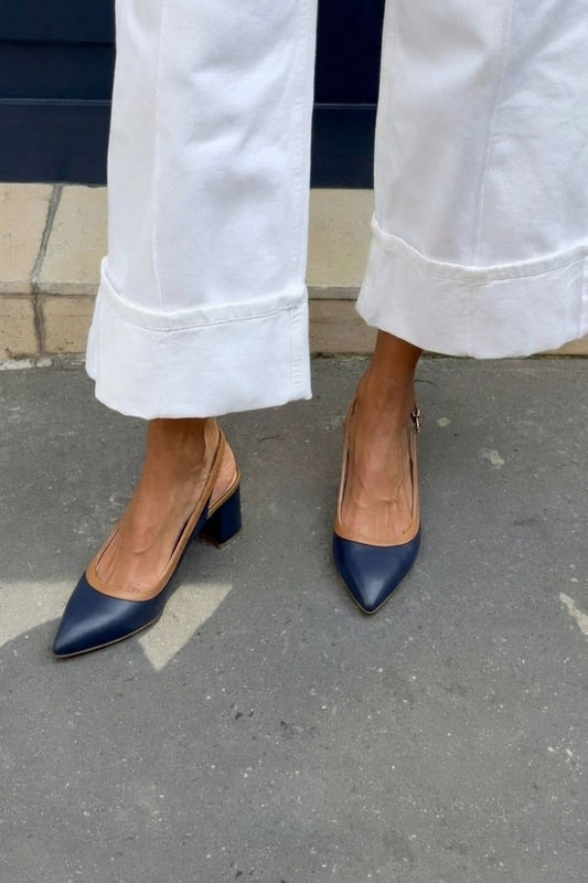 Talons bloc pointus slingback Bleu Marine