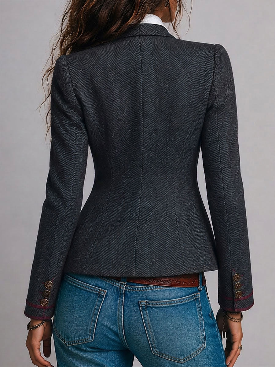Gersende | Blazer Cintré Chevrons à Bordure Contrastée