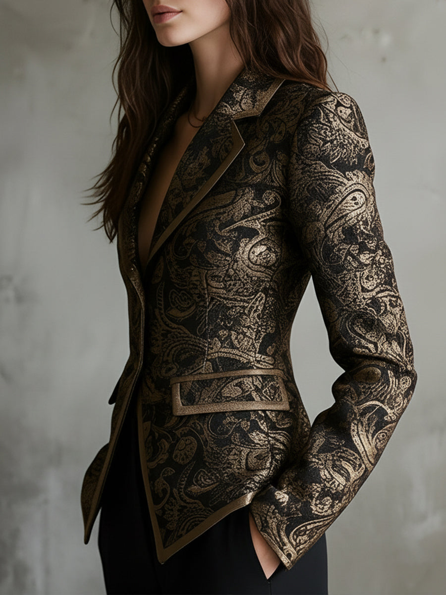 Anouk | Blazer Ajusté Jacquard Paisley à Revers Croisés