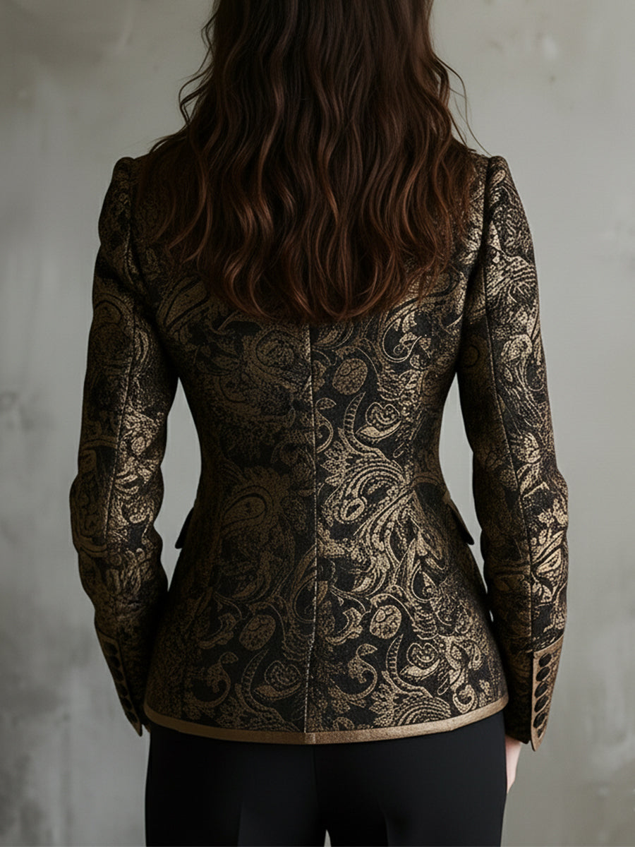 Anouk | Blazer Ajusté Jacquard Paisley à Revers Croisés