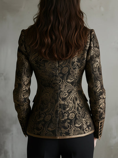 Anouk | Blazer Ajusté Jacquard Paisley à Revers Croisés