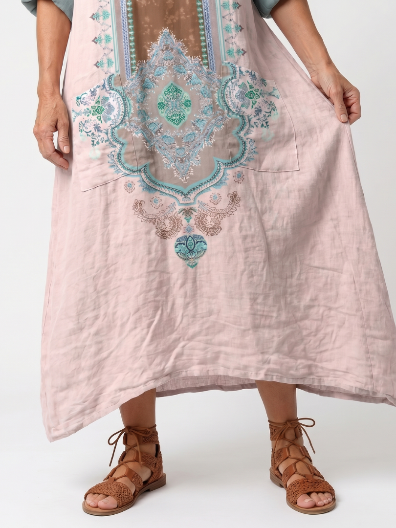 Gemma | Robe Midi Ample à Empiècements Brodés et Poches