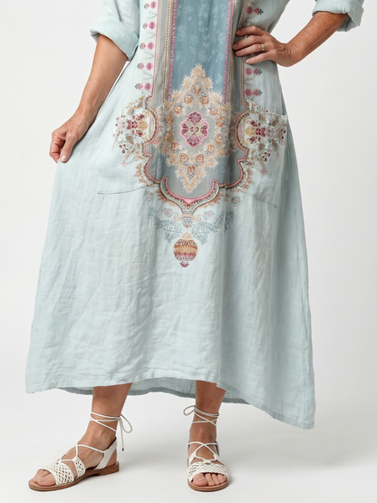 Laura | Robe Midi Oversize Brodée à Empiècement Ornemental