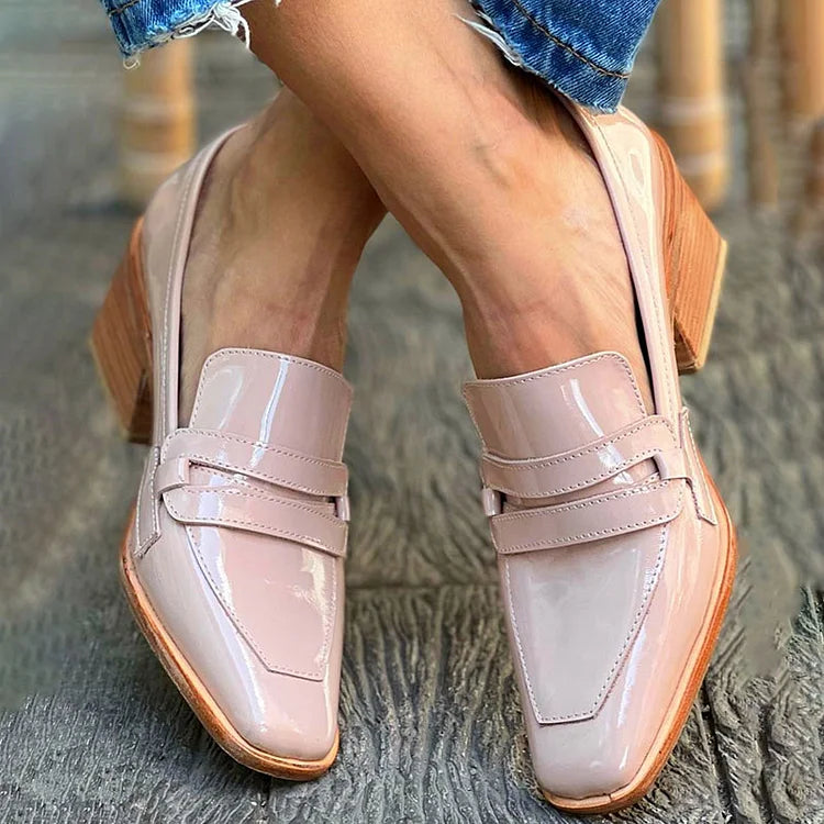 Mocassins chunky vernis Rose à bout carré en cuir