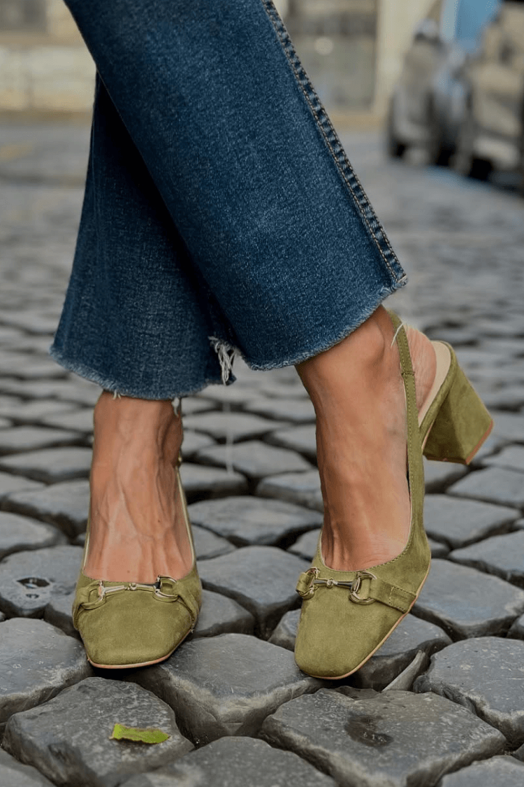 Talons bloc slingback en suédine Olive