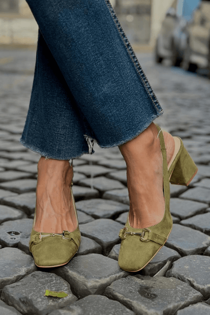 Talons bloc slingback en suédine Olive
