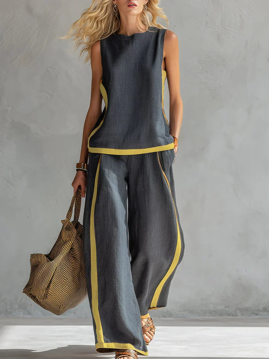 Ursula – Ensemble gilet et pantalon chic-décontracté à finitions bicolores