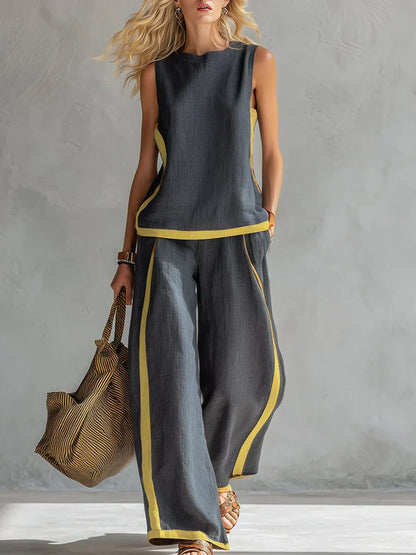 Ursula – Ensemble gilet et pantalon chic-décontracté à finitions bicolores