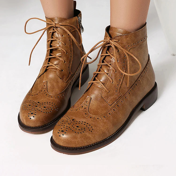 Claire | Bottines à Lacets Ajourées à Bout Rond