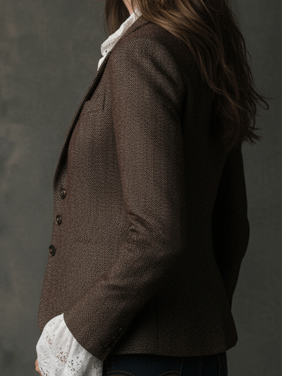 Blandine | Blazer Effet Tweed Marron Coupe Tailleur