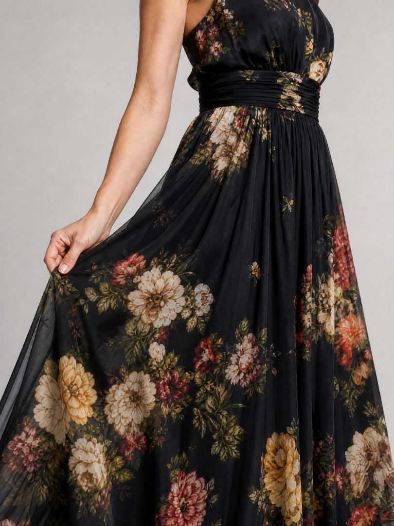 Sior | Robe Midi Fleurie à Col Licou