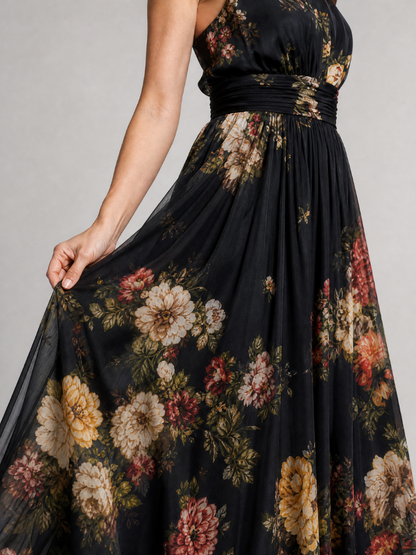 Sior | Robe Midi Fleurie à Col Licou