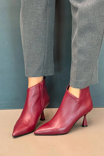 Évelyne | Bottes Bordeaux Pointues à Talon Sculpté et Zip