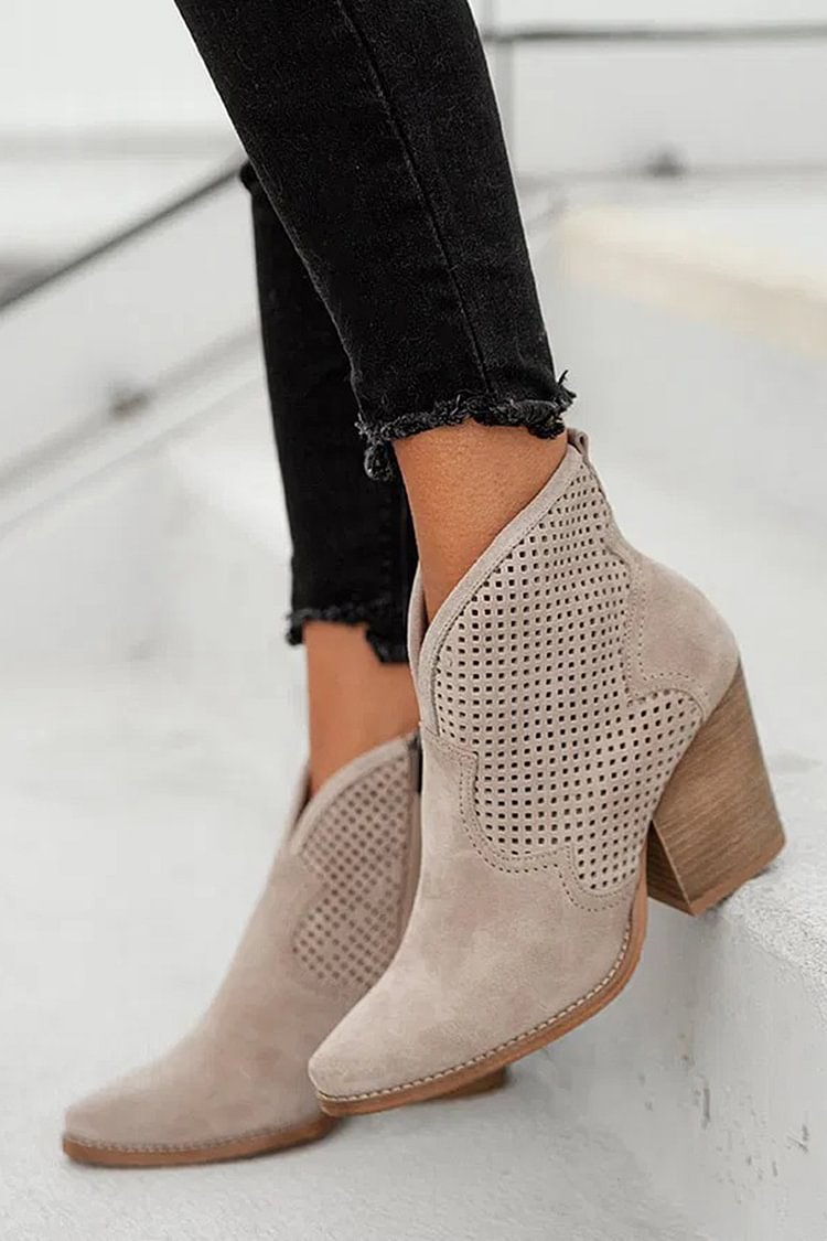 Faustine | Bottines Taupe Pointues Ajourées