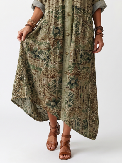 Caterina | Robe Midi Oversize Brodée à Boutons et Poches