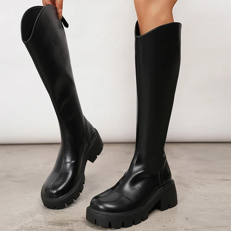 Mélisande | Bottes Hautes Noires à Zip et Talon Épais