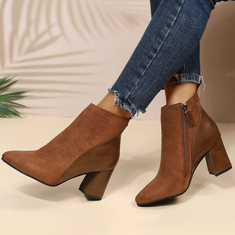 Bottines pointues chunky patchwork avec zip
