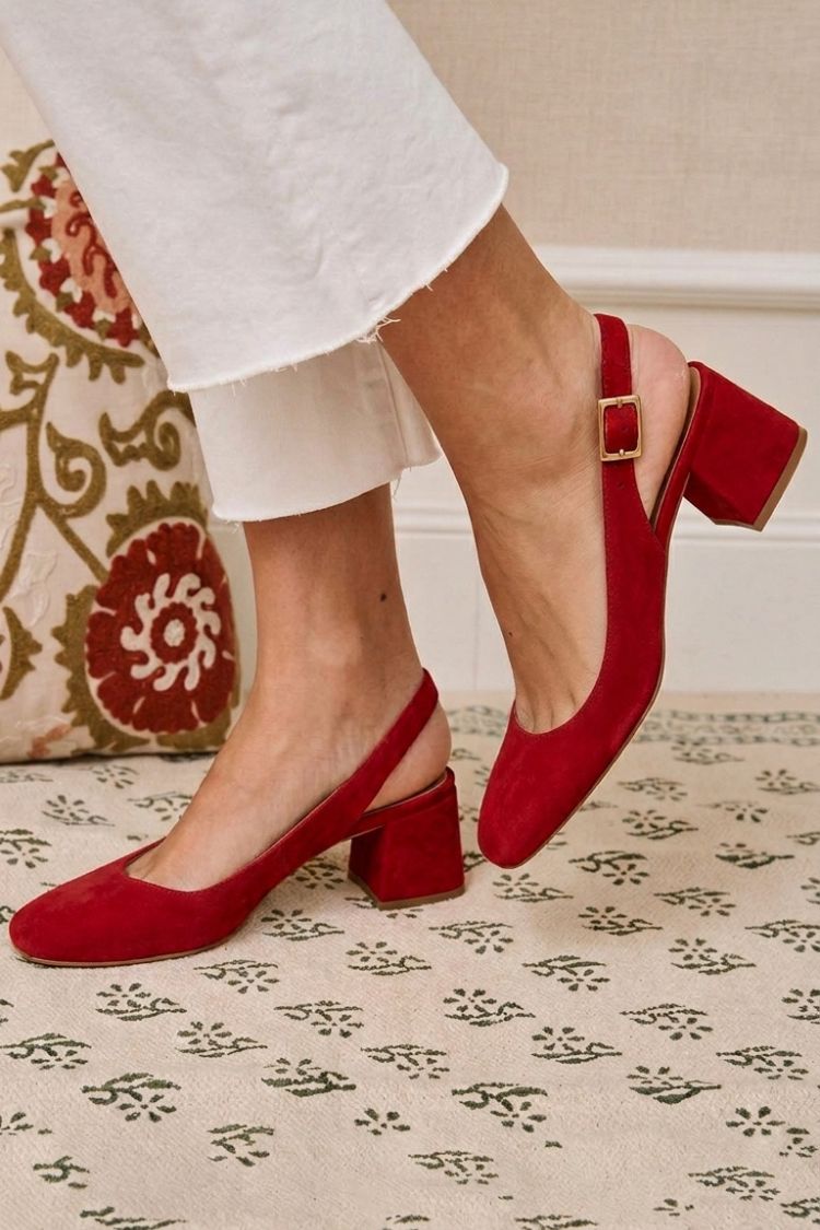 Talons slingback chunky épurés Kaki à bout carré avec boucle