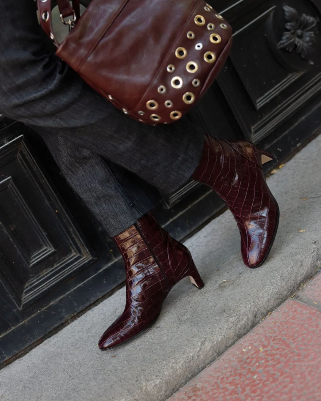 Iris | Bottines Bordeaux Vernies Effet Croco