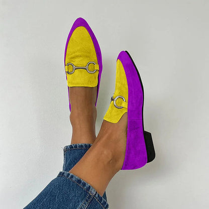 Ballerines pointues rétro mates color block avec boucle
