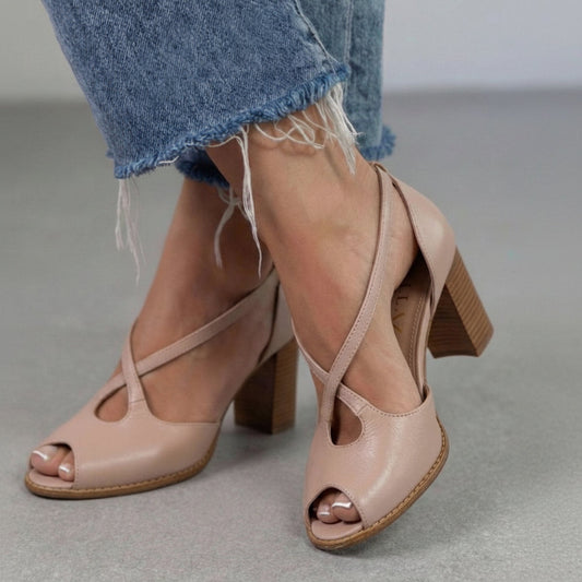 Sandales élégantes Rose Poudré et Rose à bout ouvert avec brides croisées et talon bloc