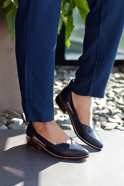 Ballerines pointues slip-on à découpes décontractées Bleu Marine