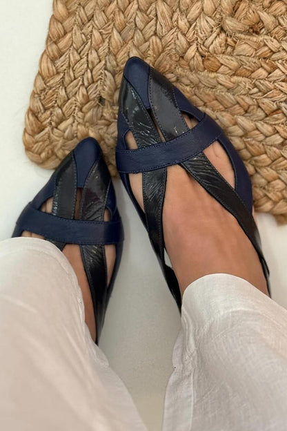 Ballerines pointues slingback à découpes patchwork Bleu Marine