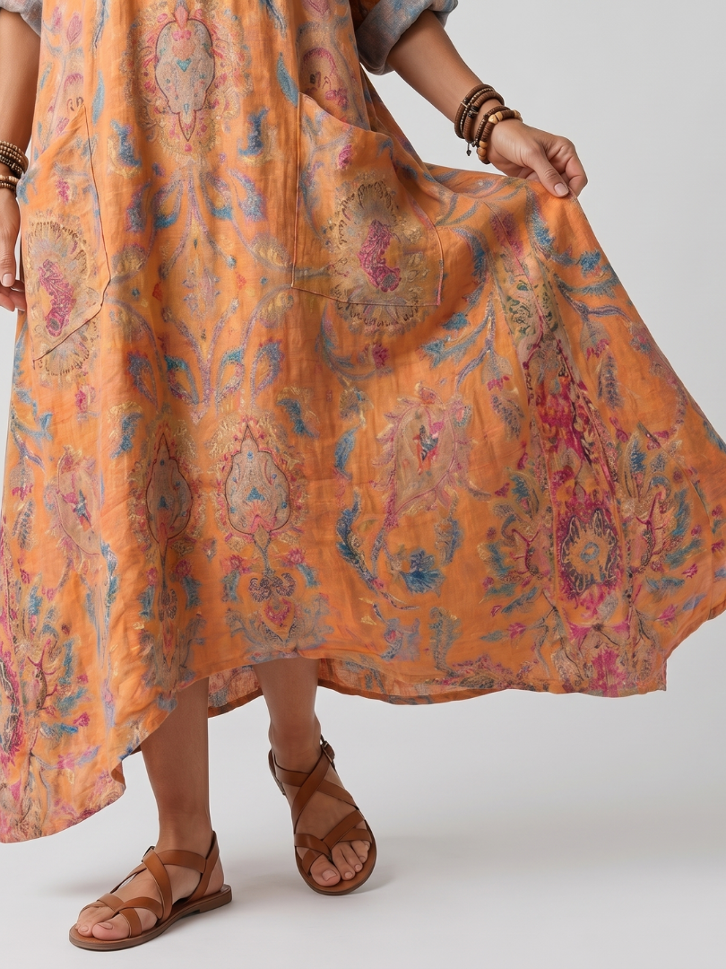 Antonella | Robe Midi Oversize Imprimée à Poches et Col Cranté