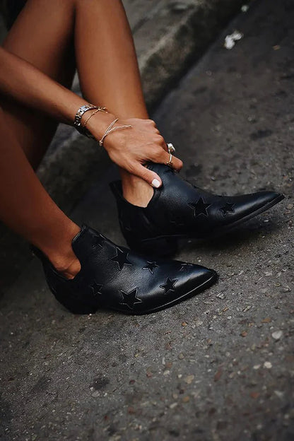 Adèle | Bottines Noires Pointues à Étoiles