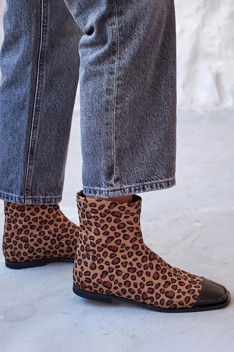 Capucine | Bottines Marron à Bout Carré et Empièces Léopard