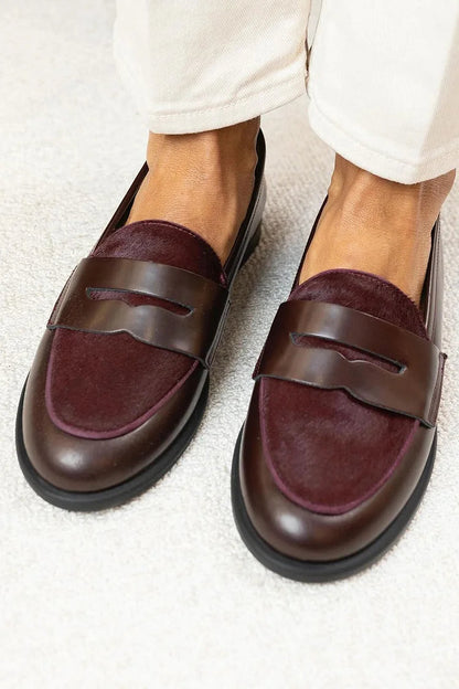 Camille | Mocassins Bout Rond Patchwork Bordeaux