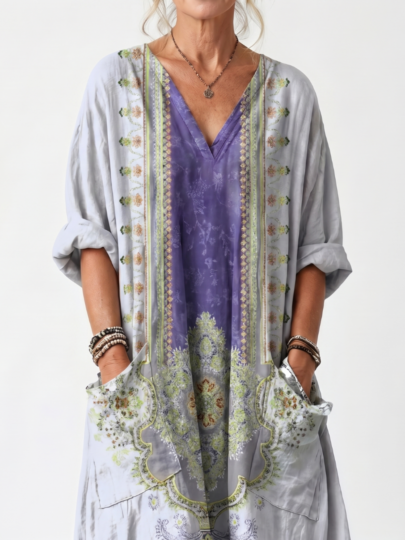 Erminia | Robe Midi Oversize Brodée à Empiècement Contrasté