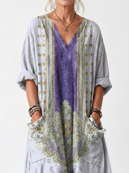Erminia | Robe Midi Oversize Brodée à Empiècement Contrasté