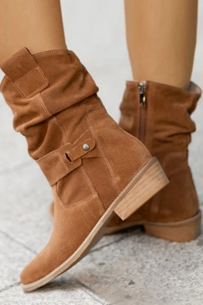 Émeline | Bottes Mi-Mollet en Suédine à Zip et Bout Rond