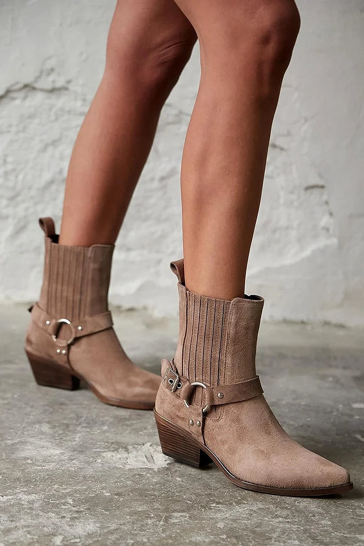 Armelle | Bottes Western Marron à Talon Épais et Empièces