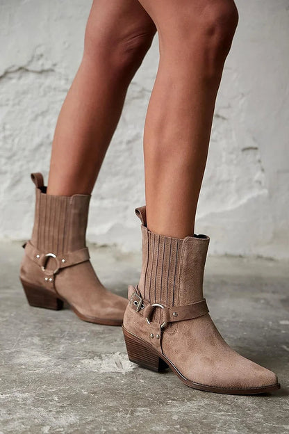 Armelle | Bottes Western Marron à Talon Épais et Empièces