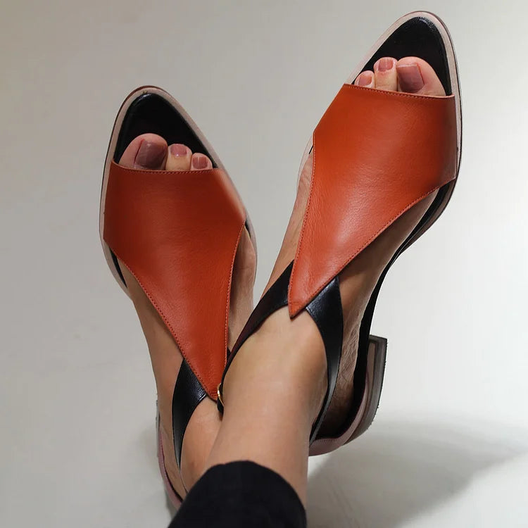 Sandales pointues peep toe à découpes color block décontractées