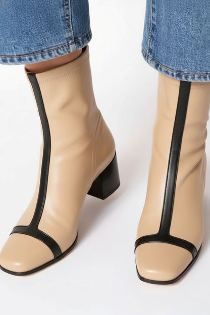 Sandrine | Bottines Abricot Patchwork à Bout Carré et Talon Épais