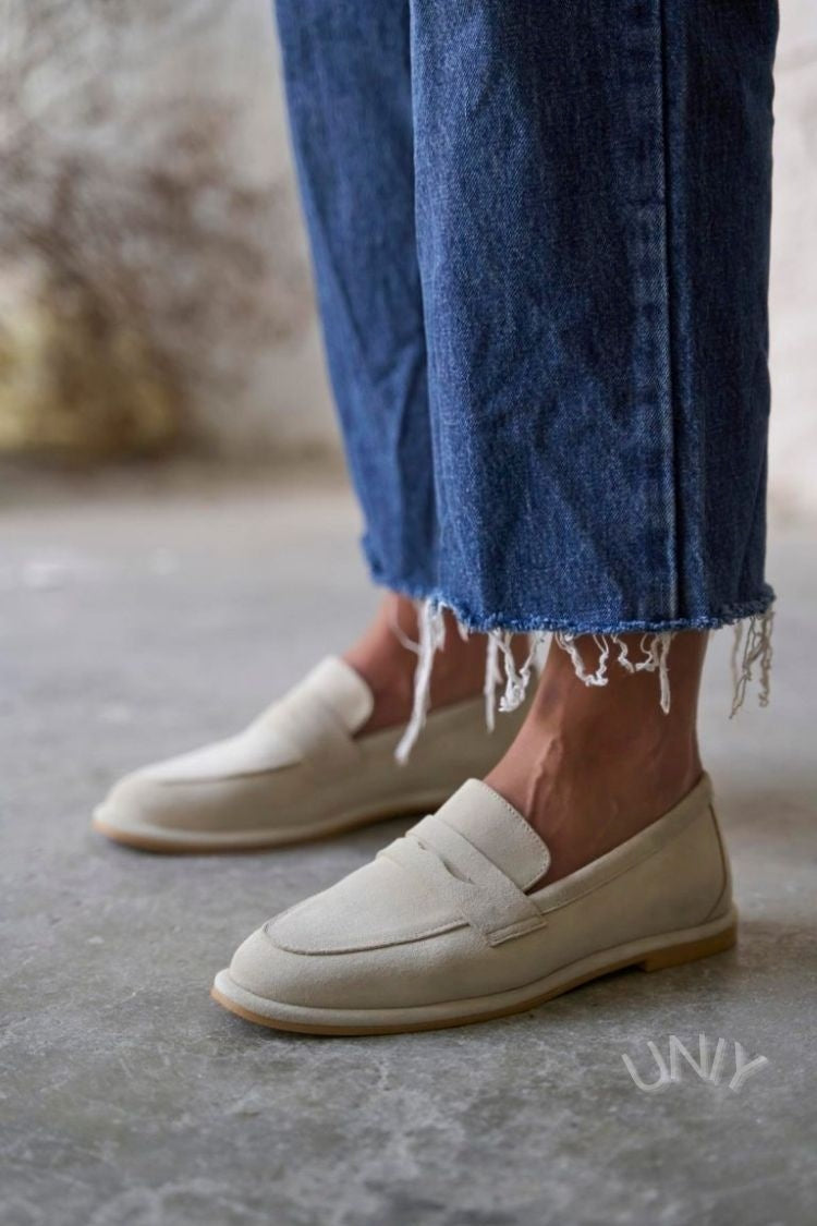 Anne | Mocassins Minimalistes en Suédine Beige