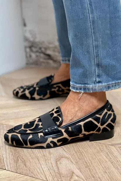 Mocassins slip-on color block à imprimé vache et bout rond
