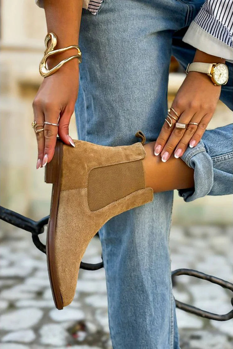 Colombe | Bottines Chelsea Kaki Pointues en Patchwork