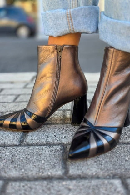 Séverine | Bottines Bronze Color Block à Talon Carré