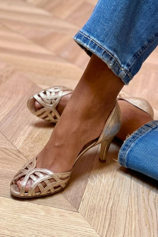 Talons mi-hauts peep toe métallisés Or