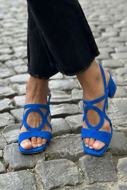 Sandales à talon slingback à découpes Jaune à bout carré