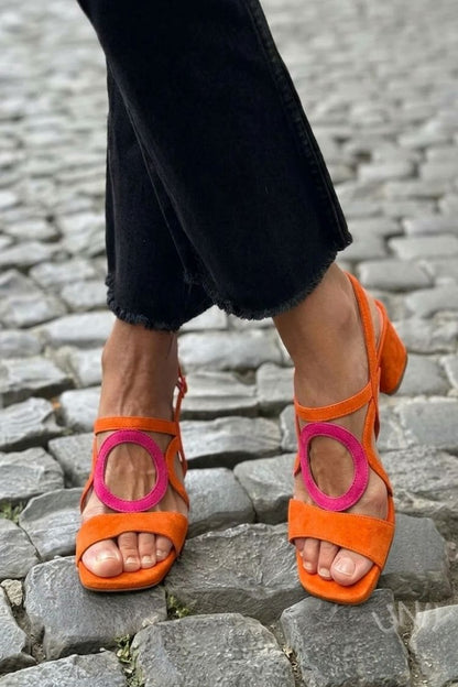 Sandales à talon slingback à découpes Jaune à bout carré