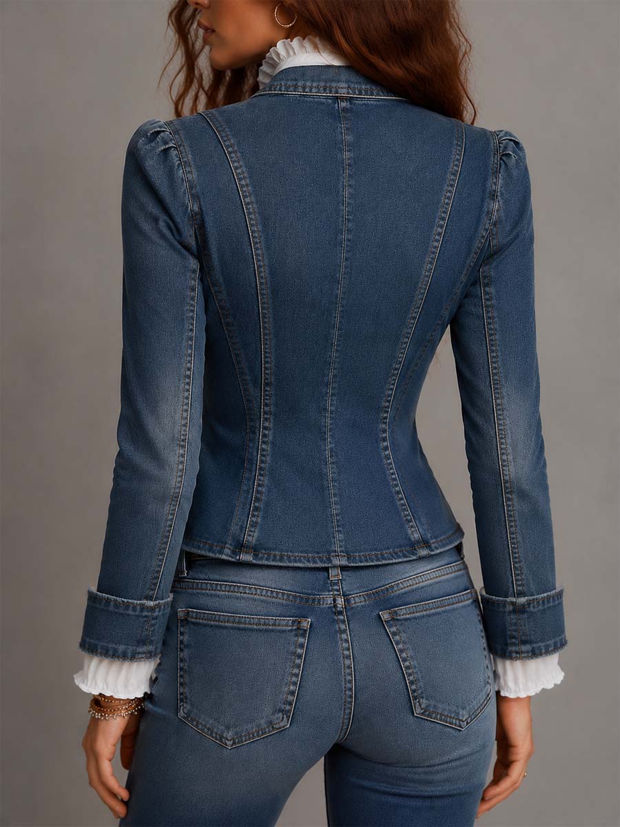 Mahaut | Blazer Court en Denim Croisé à Boutons Dorés