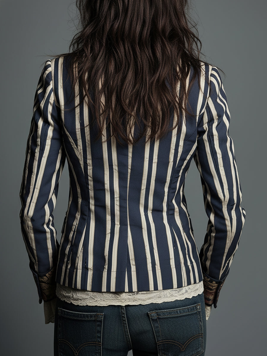 Oriane | Blazer Rayé Coton et Lin à Imprimé Fleuri