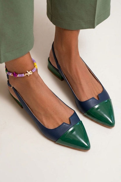 Ballerines pointues slingback à découpes color block avec boucle
