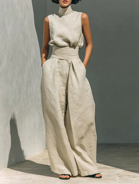 Flor | Ensemble Minimaliste Débardeur et Pantalon Large en Coton et Lin