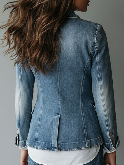 Apollonie | Blazer en Denim Délavé Coupe Tailleur